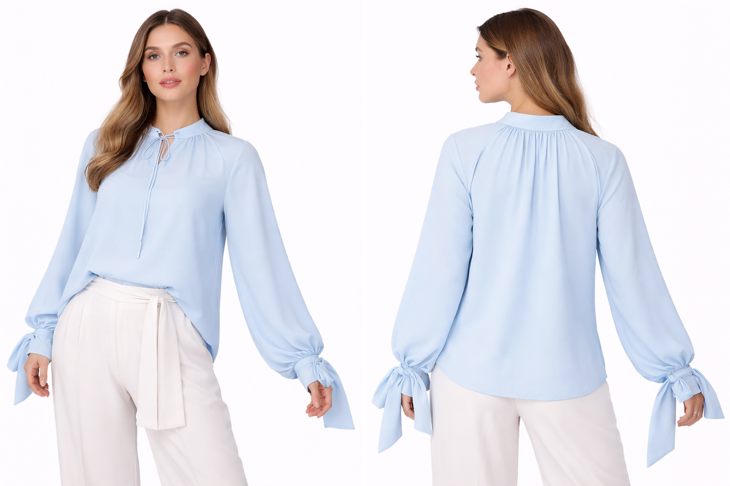 Chemise Femme Fluide à Nœud – Manches Longues – Coupe Élégante & Confort