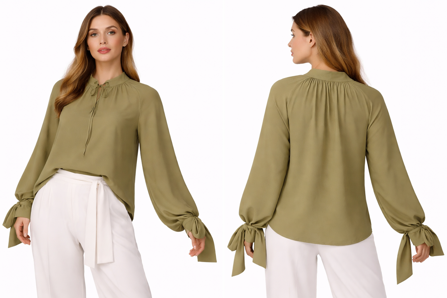 Chemise Femme Fluide à Nœud – Manches Longues – Coupe Élégante & Confort
