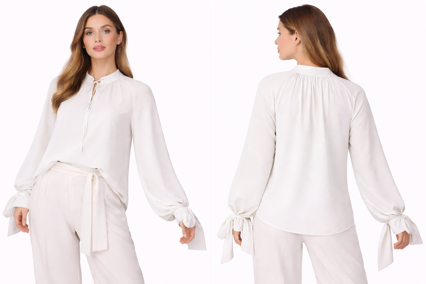 Chemise Femme Fluide à Nœud – Manches Longues – Coupe Élégante & Confort