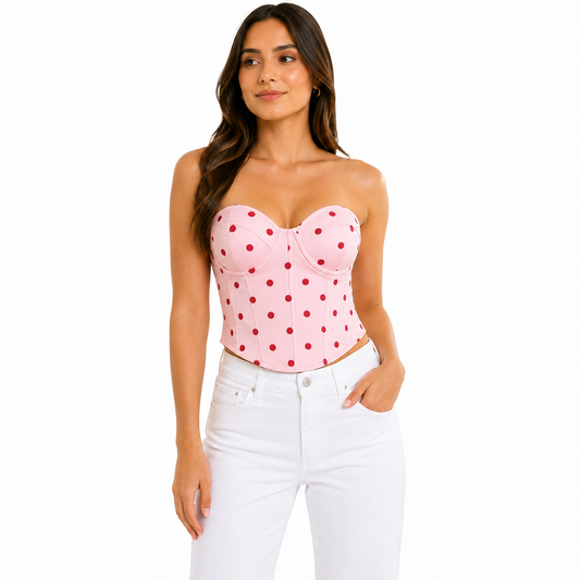 Bustier Corset Rose à Pois – Haut Femme Élégant et Tendance