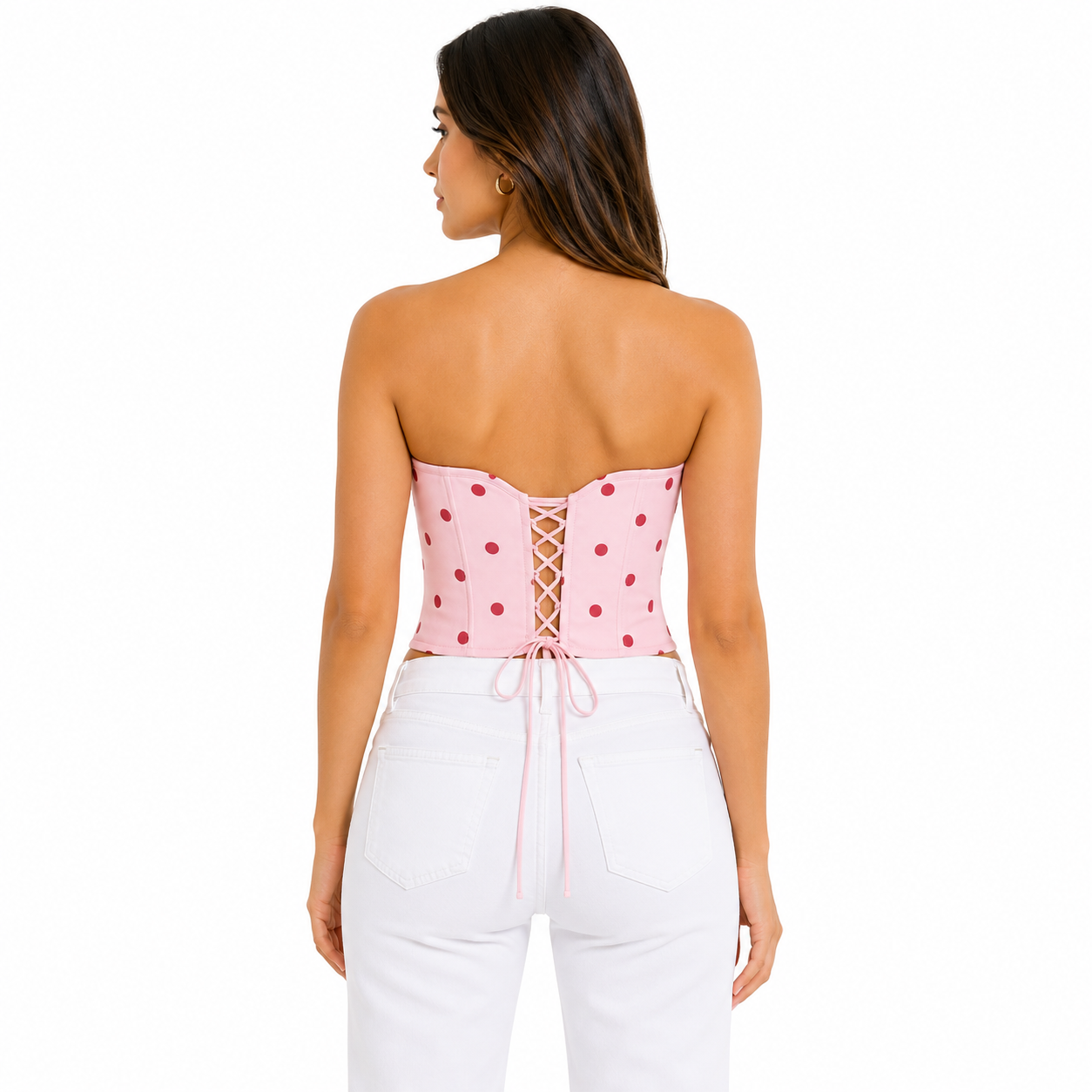 Bustier Corset Rose à Pois – Haut Femme Élégant et Tendance