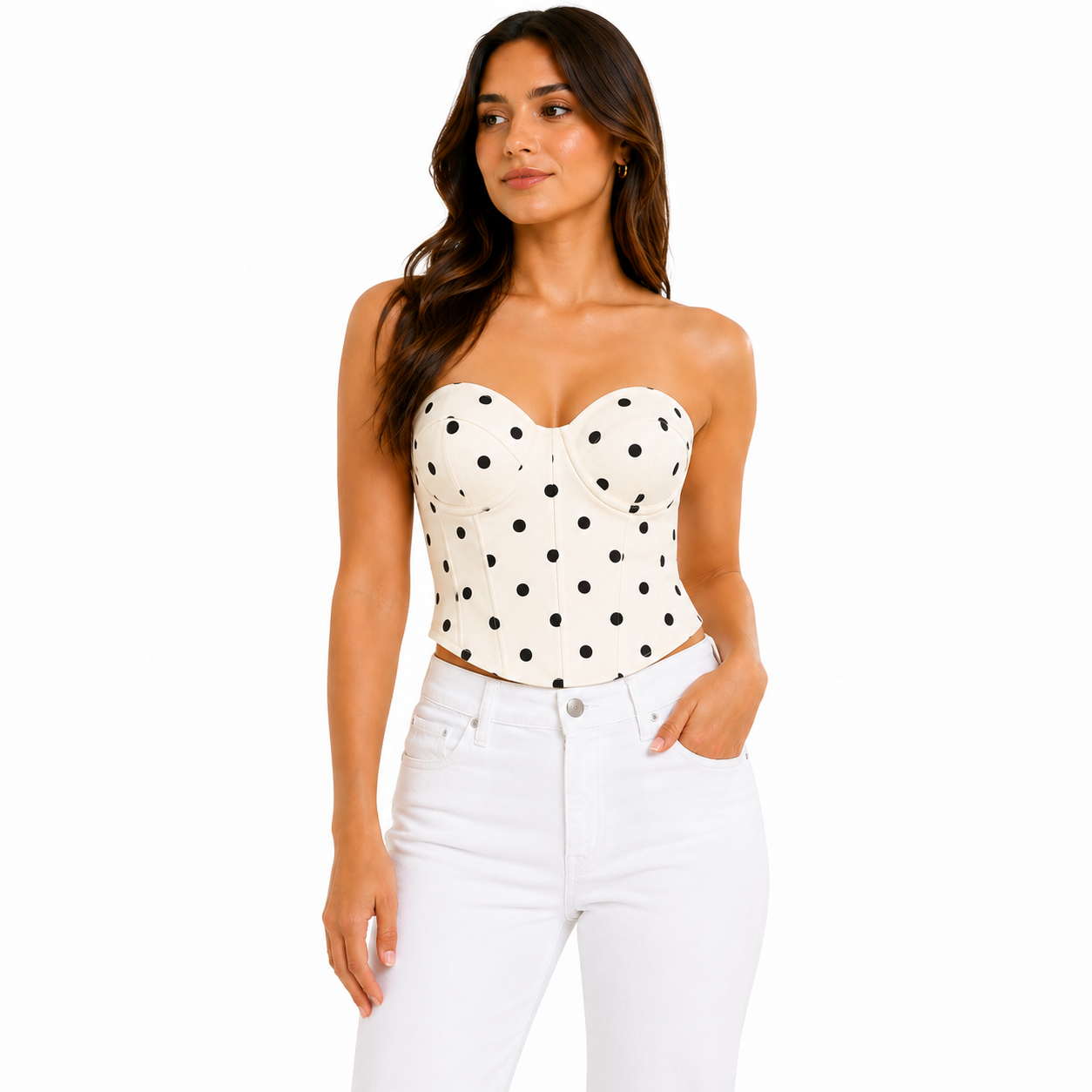 Bustier Corset Rose à Pois – Haut Femme Élégant et Tendance