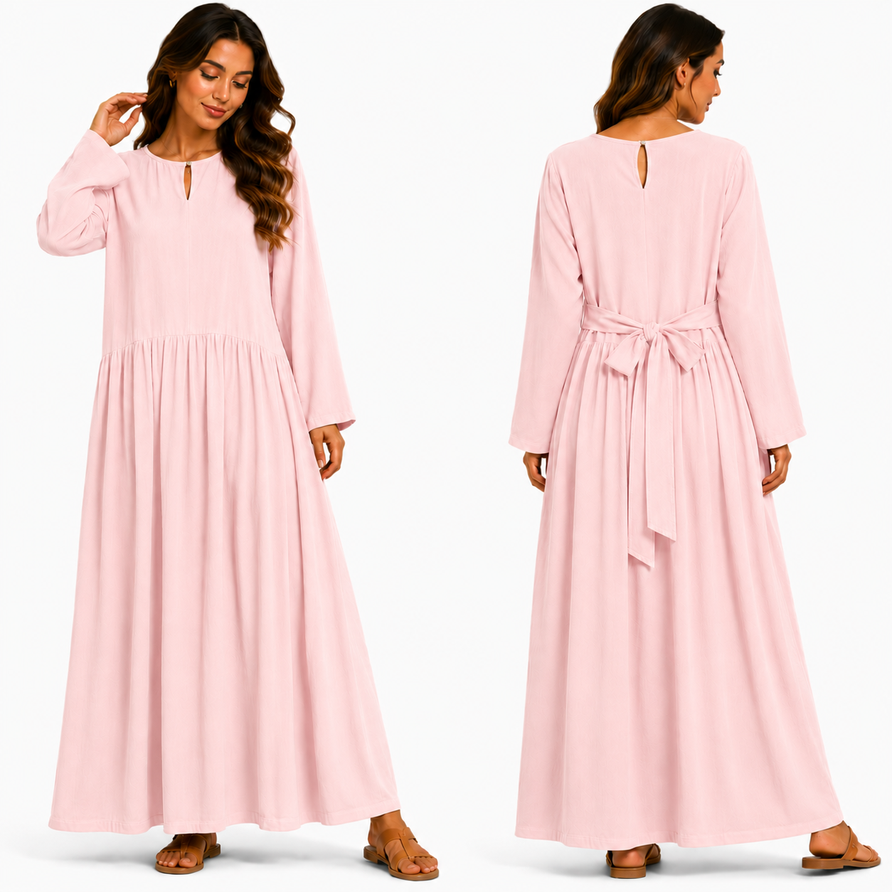 Robe Longue Fluide Vert Pistache avec Ceinture au Dos – Coupe Ample et Élégante