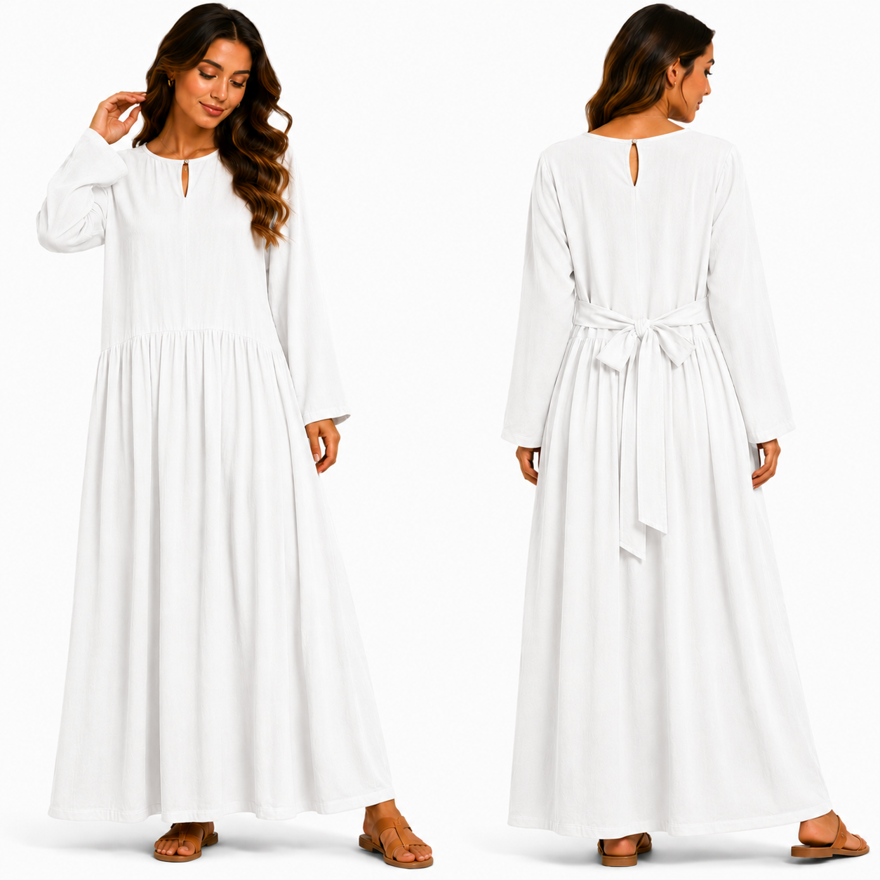 Robe Longue Fluide Vert Pistache avec Ceinture au Dos – Coupe Ample et Élégante