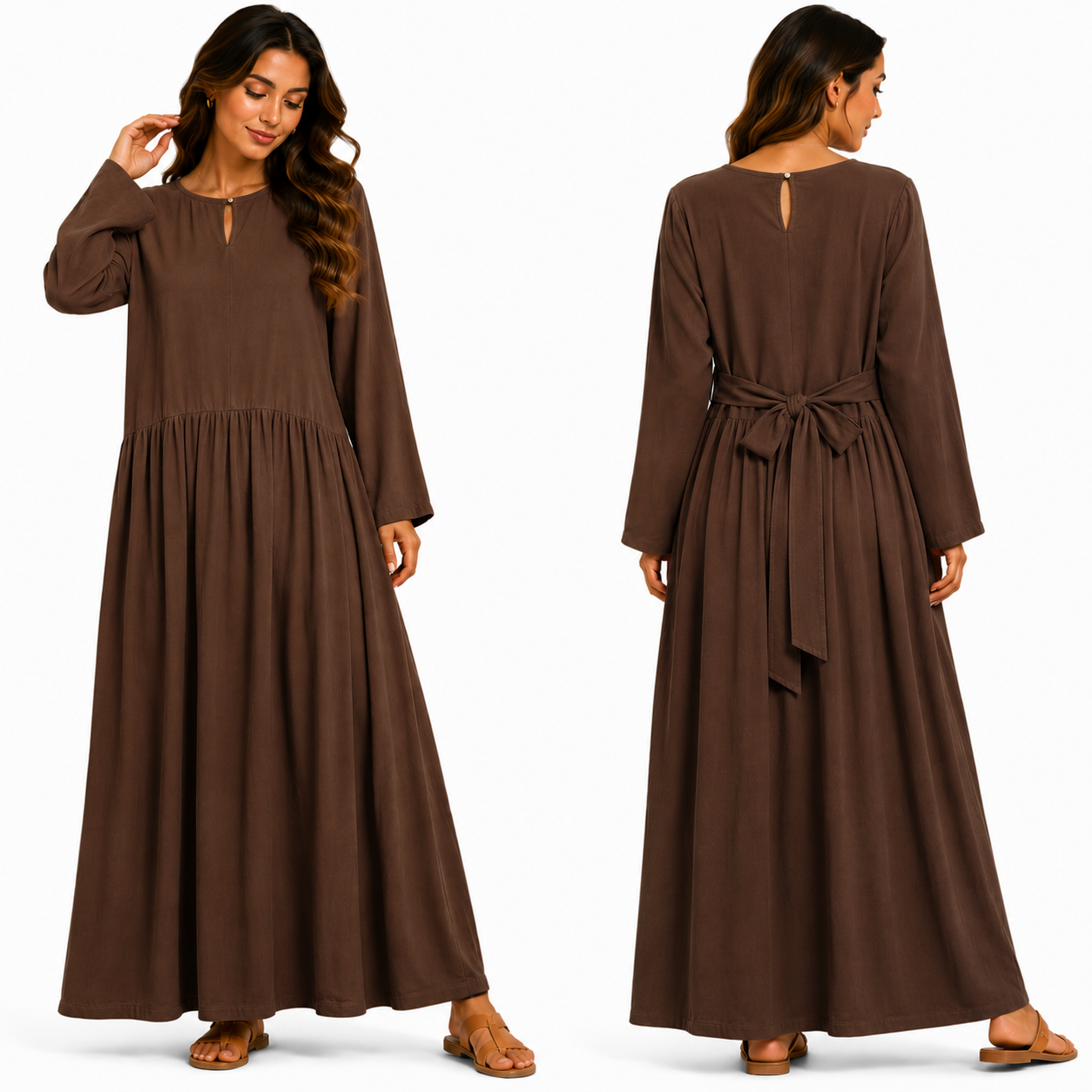 Robe Longue Fluide Vert Pistache avec Ceinture au Dos – Coupe Ample et Élégante