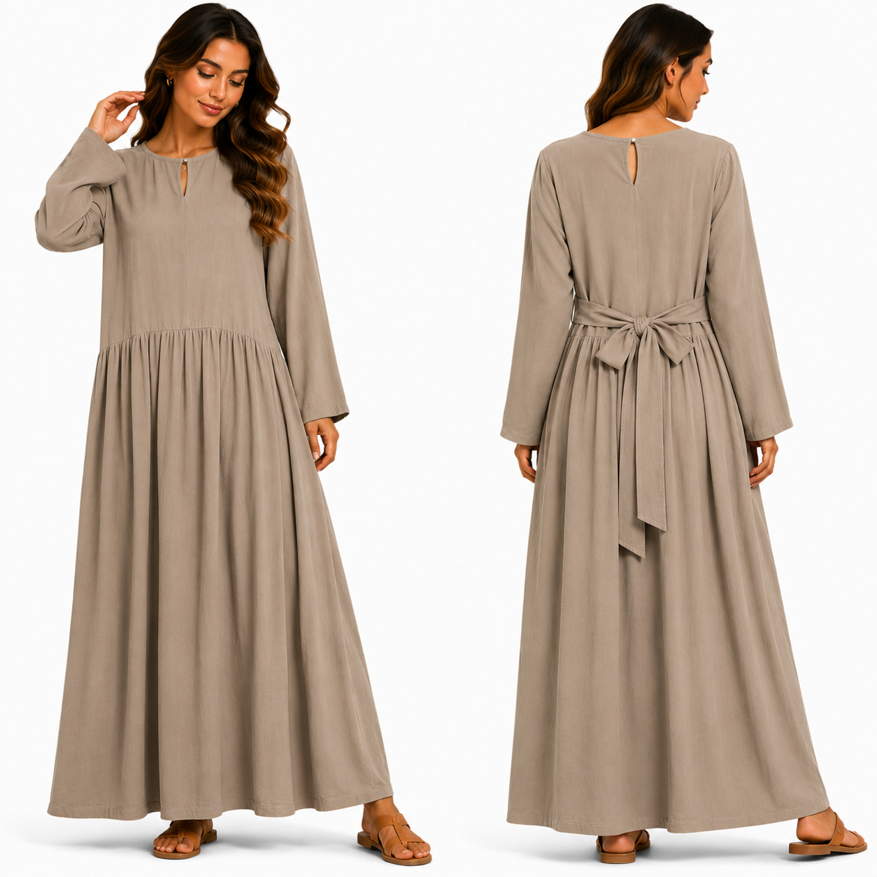 Robe Longue Fluide Vert Pistache avec Ceinture au Dos – Coupe Ample et Élégante