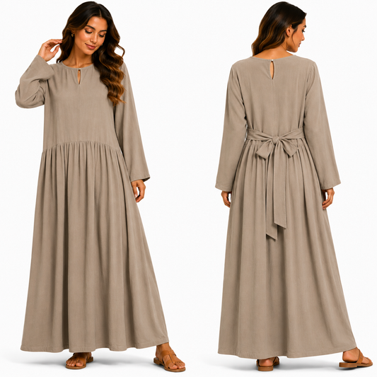 Robe Longue Fluide avec Ceinture au Dos – Coupe Ample et Élégante