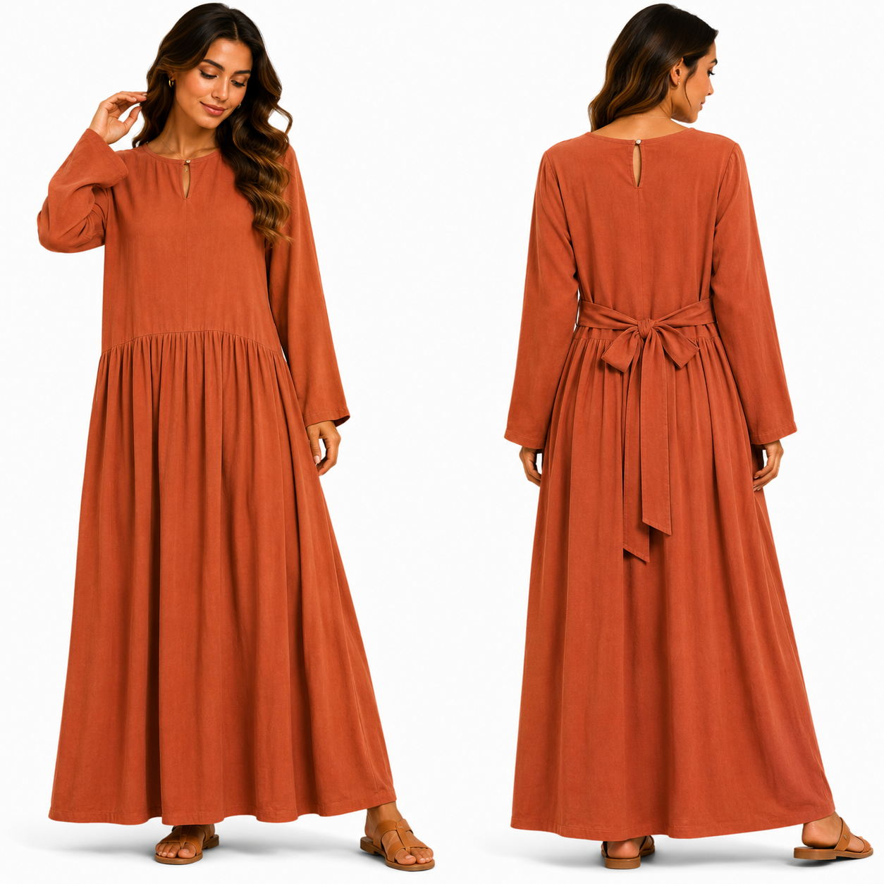 Robe Longue Fluide Vert Pistache avec Ceinture au Dos – Coupe Ample et Élégante