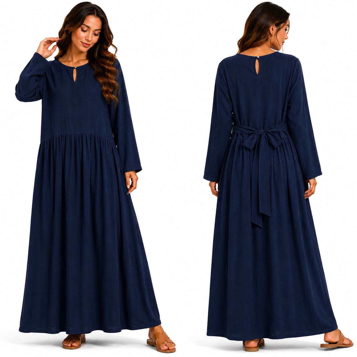 Robe Longue Fluide Vert Pistache avec Ceinture au Dos – Coupe Ample et Élégante