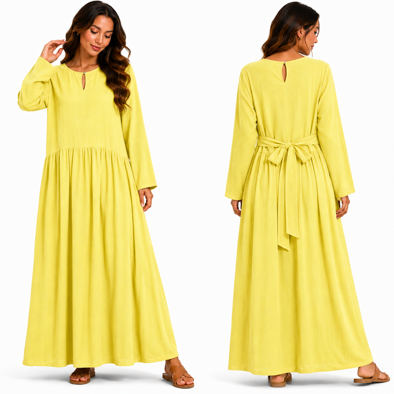 Robe Longue Fluide Vert Pistache avec Ceinture au Dos – Coupe Ample et Élégante