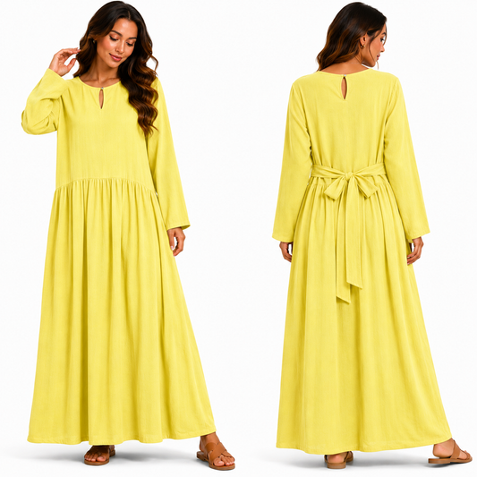 Robe Longue Fluide avec Ceinture au Dos – Coupe Ample et Élégante