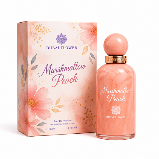 Parfum Marshmallow Peach Dubai Flower – Eau de Parfum Sucrée Gourmande Pêche Vanille 100ml Longue Tenue