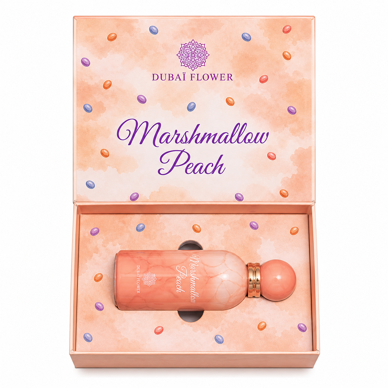 Parfum Marshmallow Peach Dubai Flower – Eau de Parfum Sucrée Gourmande Pêche Vanille 100ml Longue Tenue
