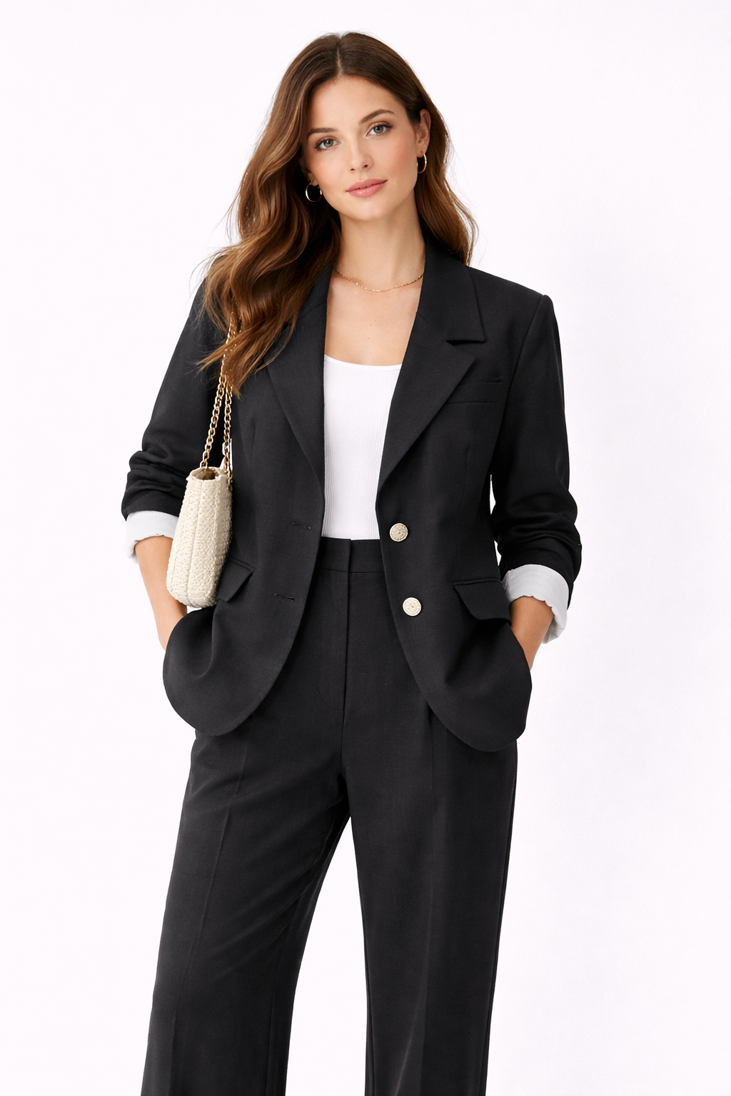 Ensemble Tailleur Femme 2 Pièces Chic – Blazer + Pantalon Fluide – Coupe Élégante
