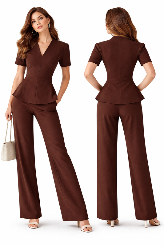 Ensemble femme élégant coupe cintrée & pantalon large fluide – Tenue chic confortable