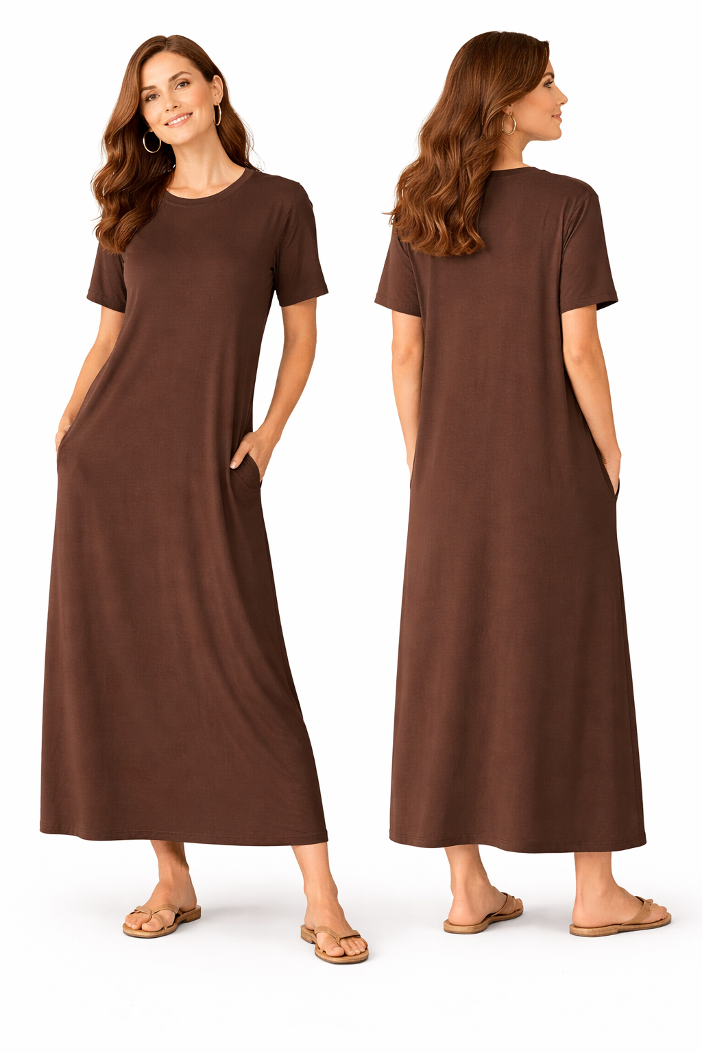 Robe Longue Fluide Femme – Coupe Oversize Confort – Manches Courtes – Poches Invisibles – Style Casual Chic