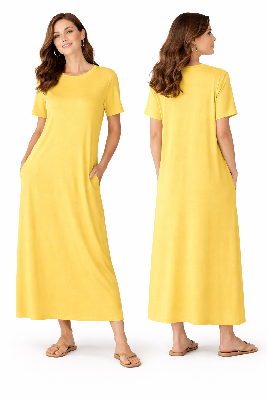 Robe Longue Fluide Femme – Coupe Oversize Confort – Manches Courtes – Poches Invisibles – Style Casual Chic