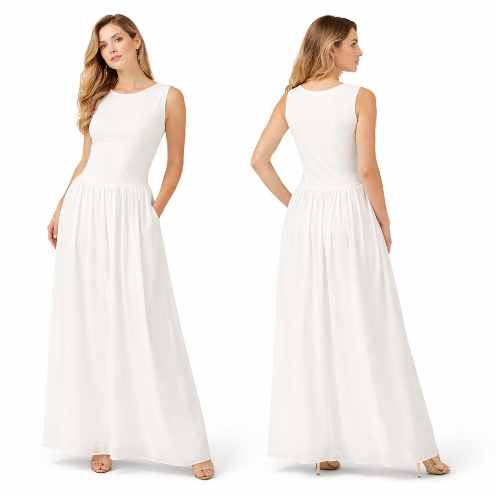 Robe Longue Femme Élégante Sans Manches – Coupe Fluide Doublée, Haut Extensible &amp; Taille Confort