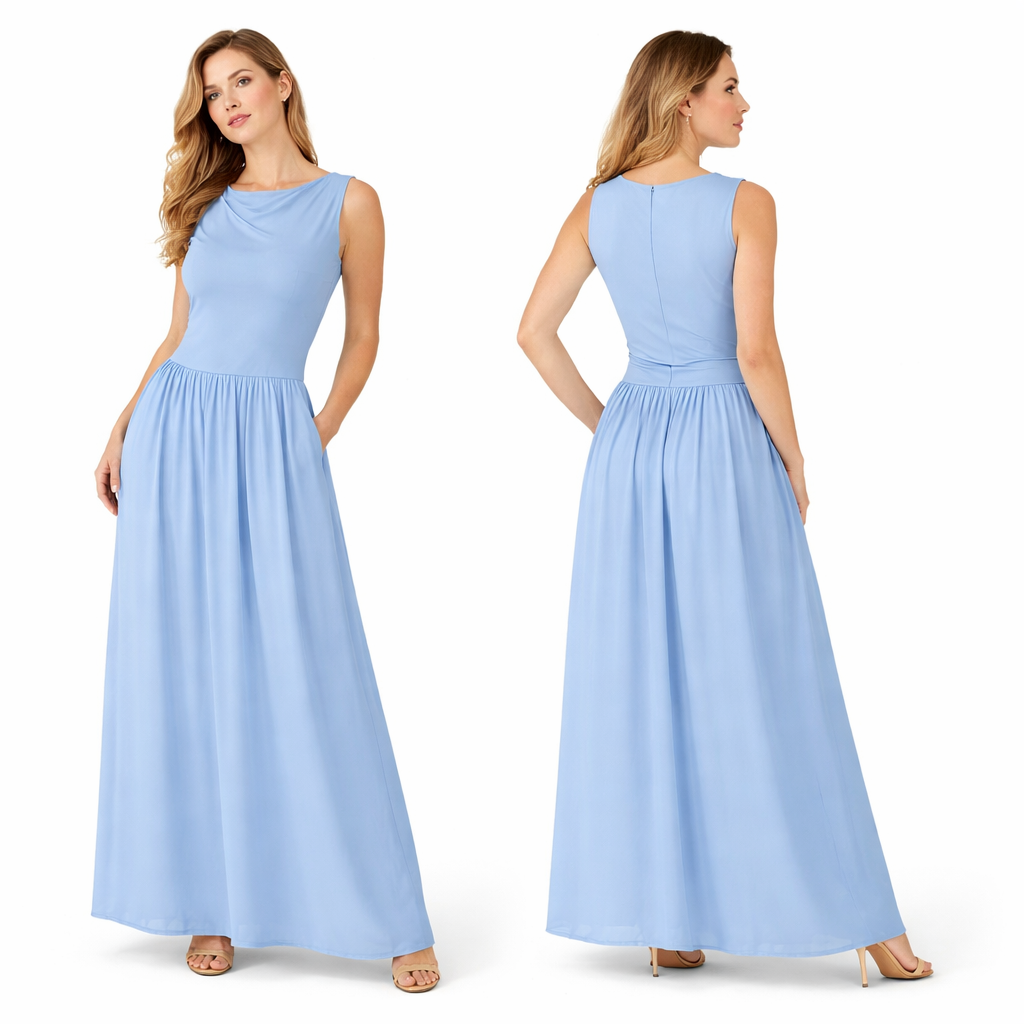 Robe Longue Femme Élégante Sans Manches – Coupe Fluide Doublée, Haut Extensible &amp; Taille Confort