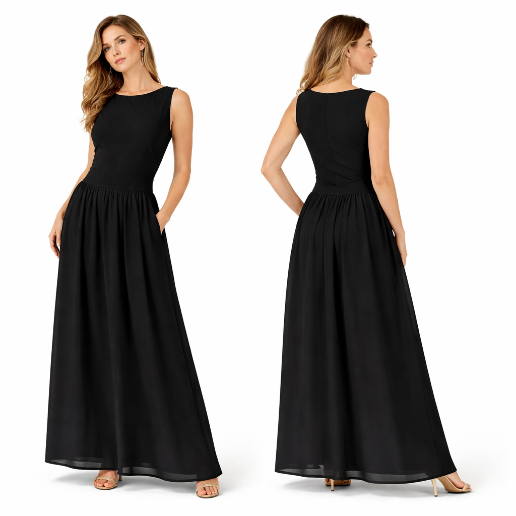 Robe Longue Femme Élégante Sans Manches – Coupe Fluide Doublée, Haut Extensible &amp; Taille Confort
