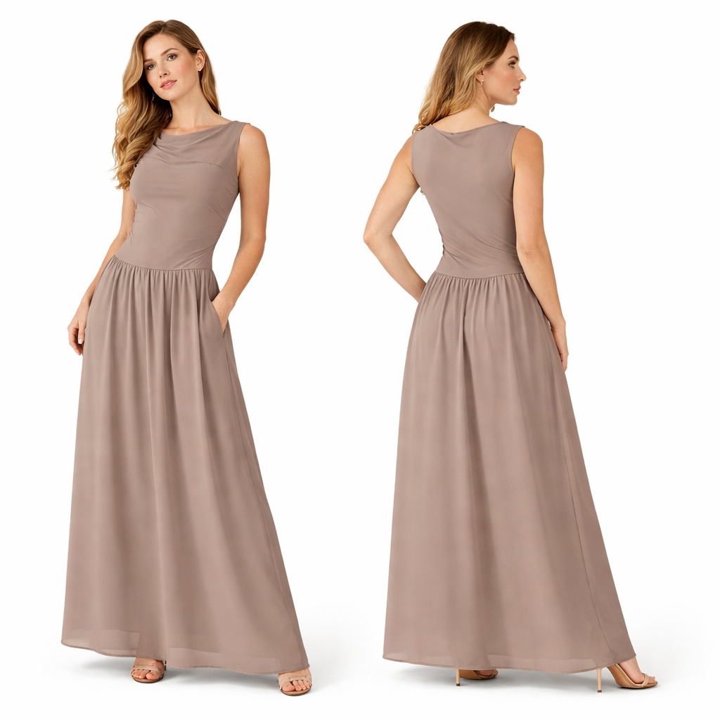 Robe Longue Femme Élégante Sans Manches – Coupe Fluide Doublée, Haut Extensible &amp; Taille Confort