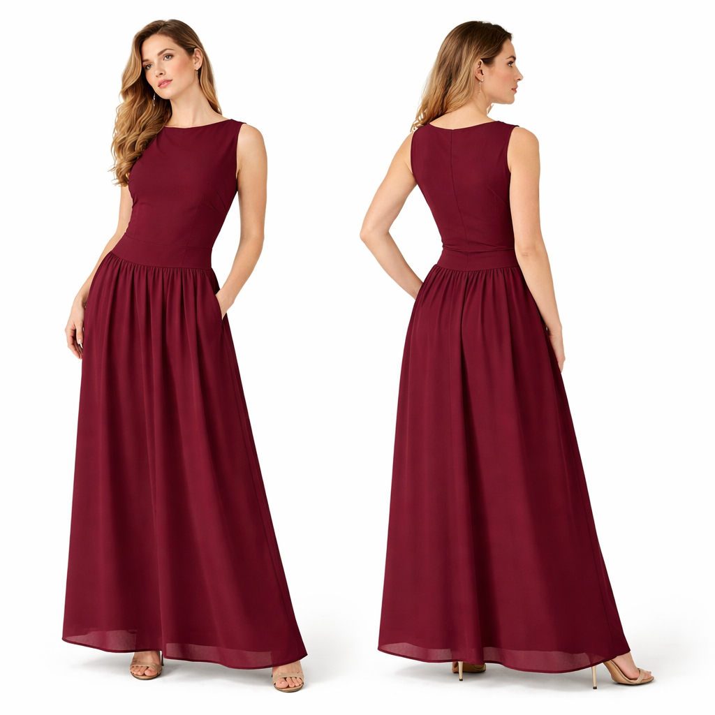 Robe Longue Femme Élégante Sans Manches – Coupe Fluide Doublée, Haut Extensible &amp; Taille Confort