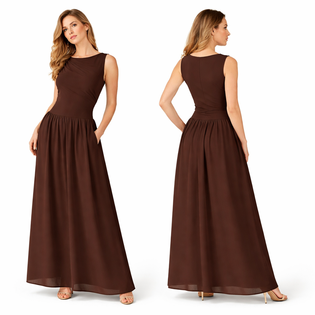 Robe Longue Femme Élégante Sans Manches – Coupe Fluide Doublée, Haut Extensible &amp; Taille Confort