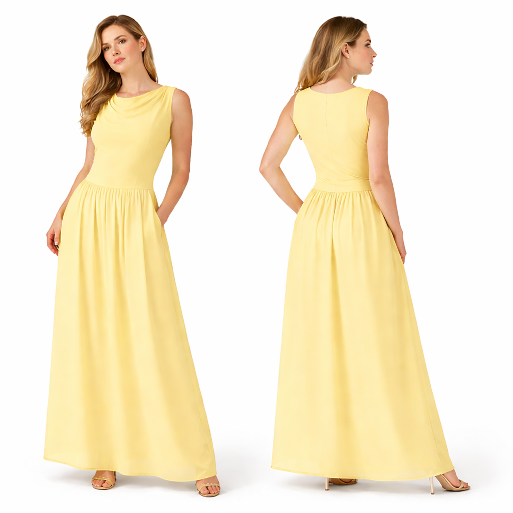Robe Longue Femme Élégante Sans Manches – Coupe Fluide Doublée, Haut Extensible &amp; Taille Confort