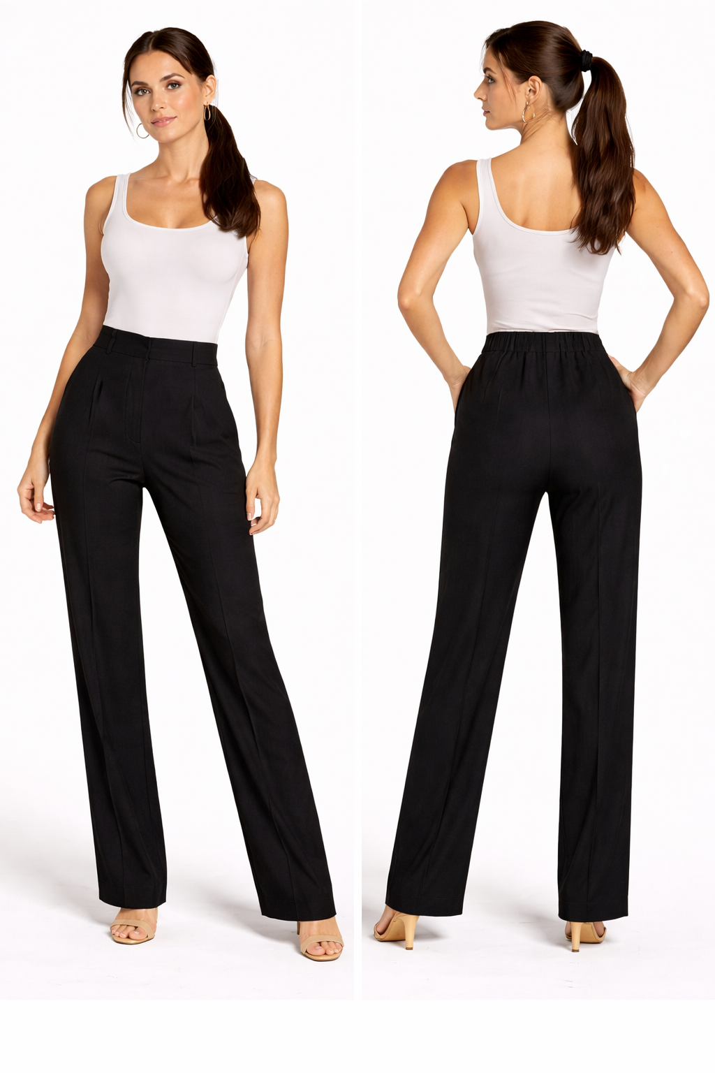 Pantalon Femme Taille Haute Coupe Fluide Chic & Confort – Taille Élastique Dos, Fermeture Invisible, Style Tailleur
