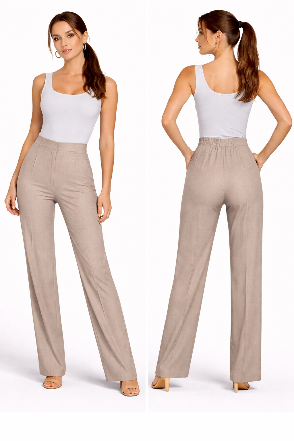 Pantalon Femme Taille Haute Coupe Fluide Chic & Confort – Taille Élastique Dos, Fermeture Invisible, Style Tailleur