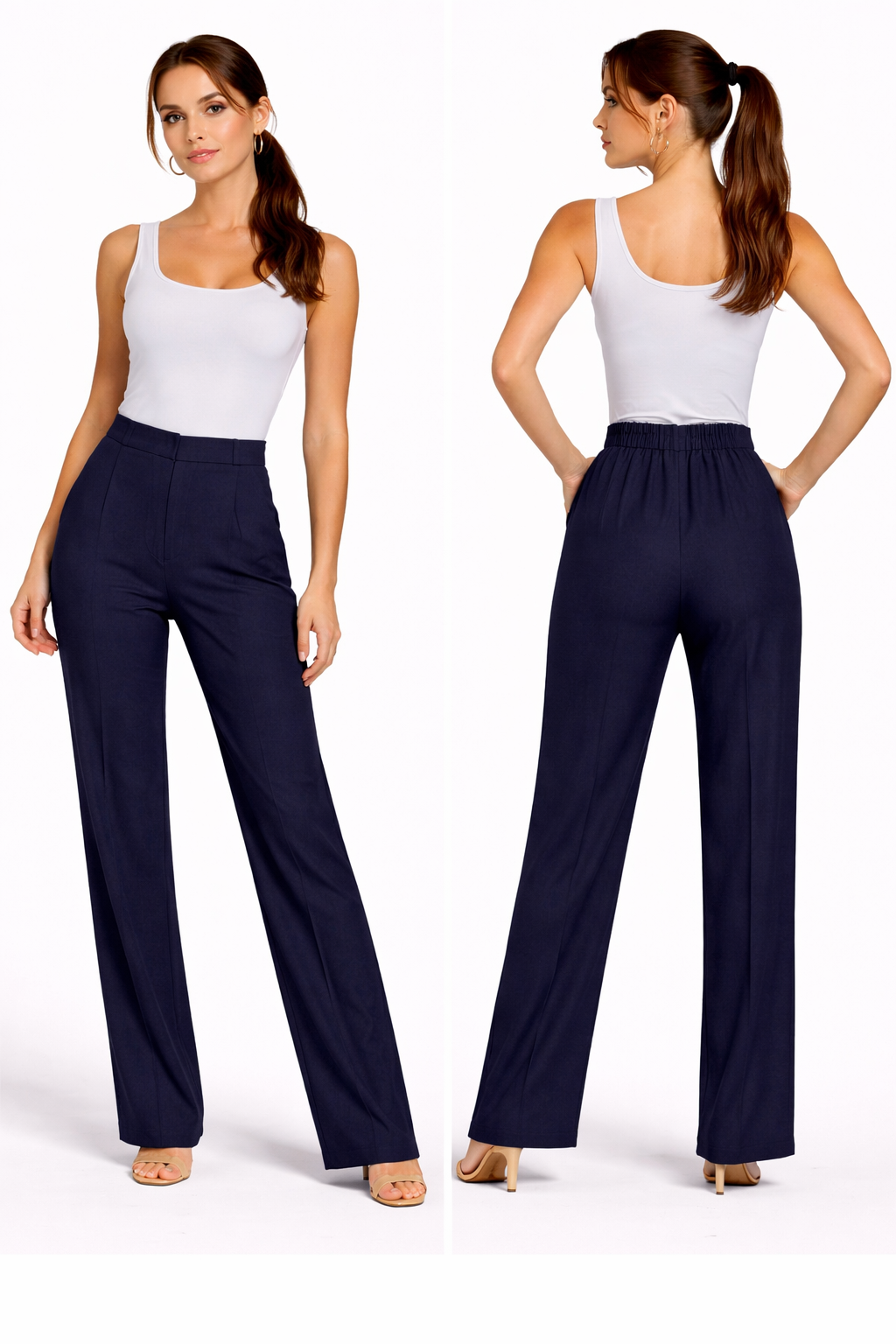 Pantalon Femme Taille Haute Coupe Fluide Chic & Confort – Taille Élastique Dos, Fermeture Invisible, Style Tailleur