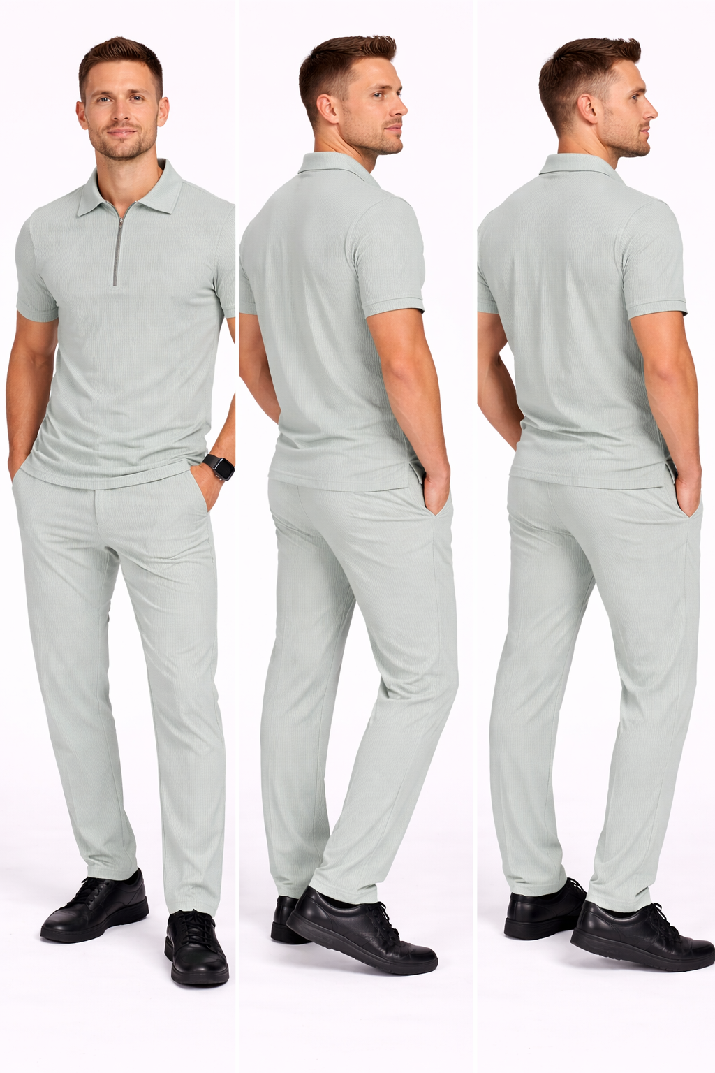 Ensemble Homme Polo Zippé + Pantalon Ajusté – Tenue Élégante & Confort Quotidien