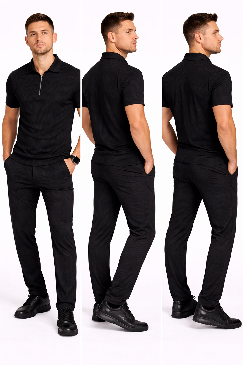 Ensemble Homme Polo Zippé + Pantalon Ajusté – Tenue Élégante & Confort Quotidien