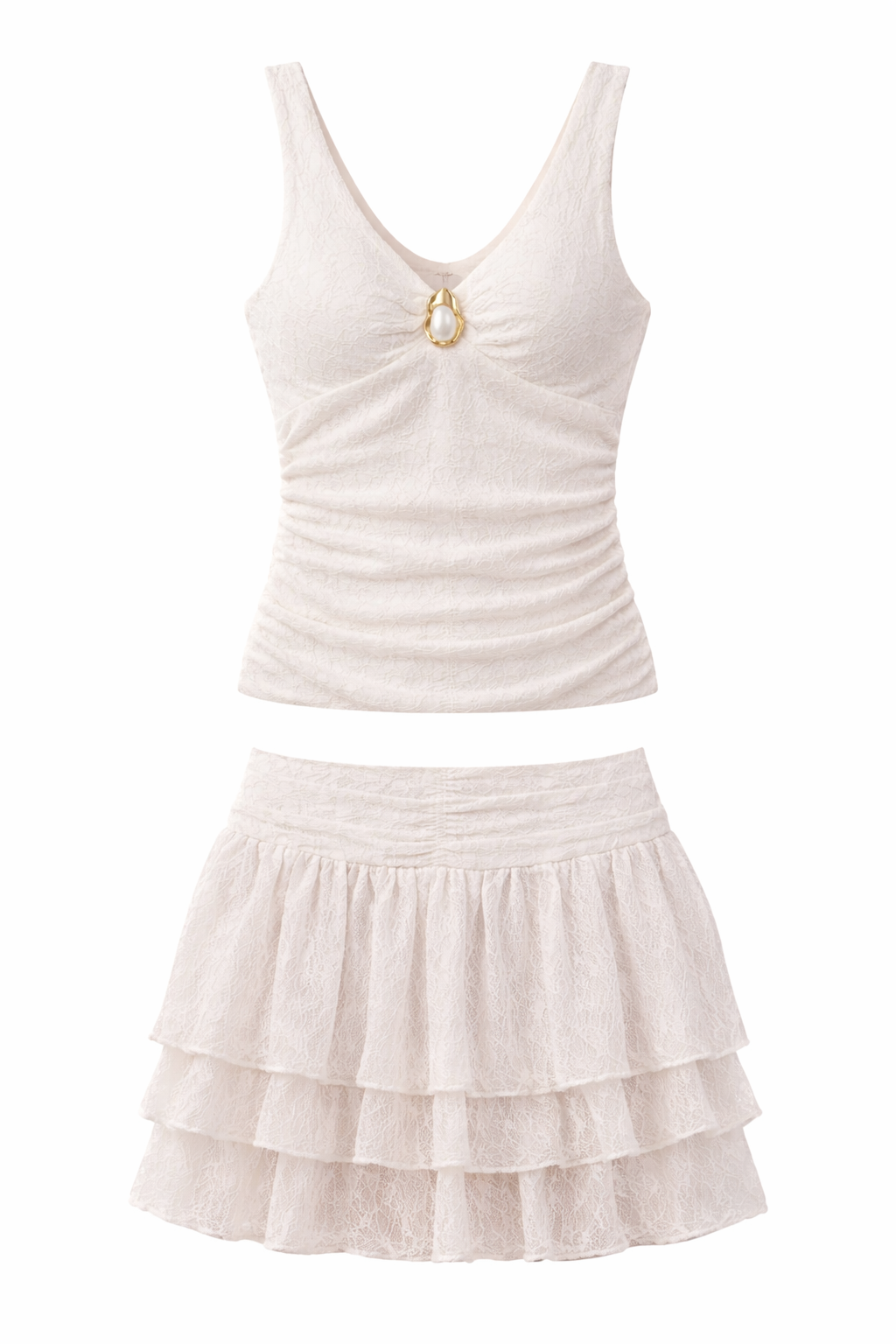 Ensemble Femme Chic Top + Jupe Dentelle – Coupe Moulante Tendance Été – Look Élégant
