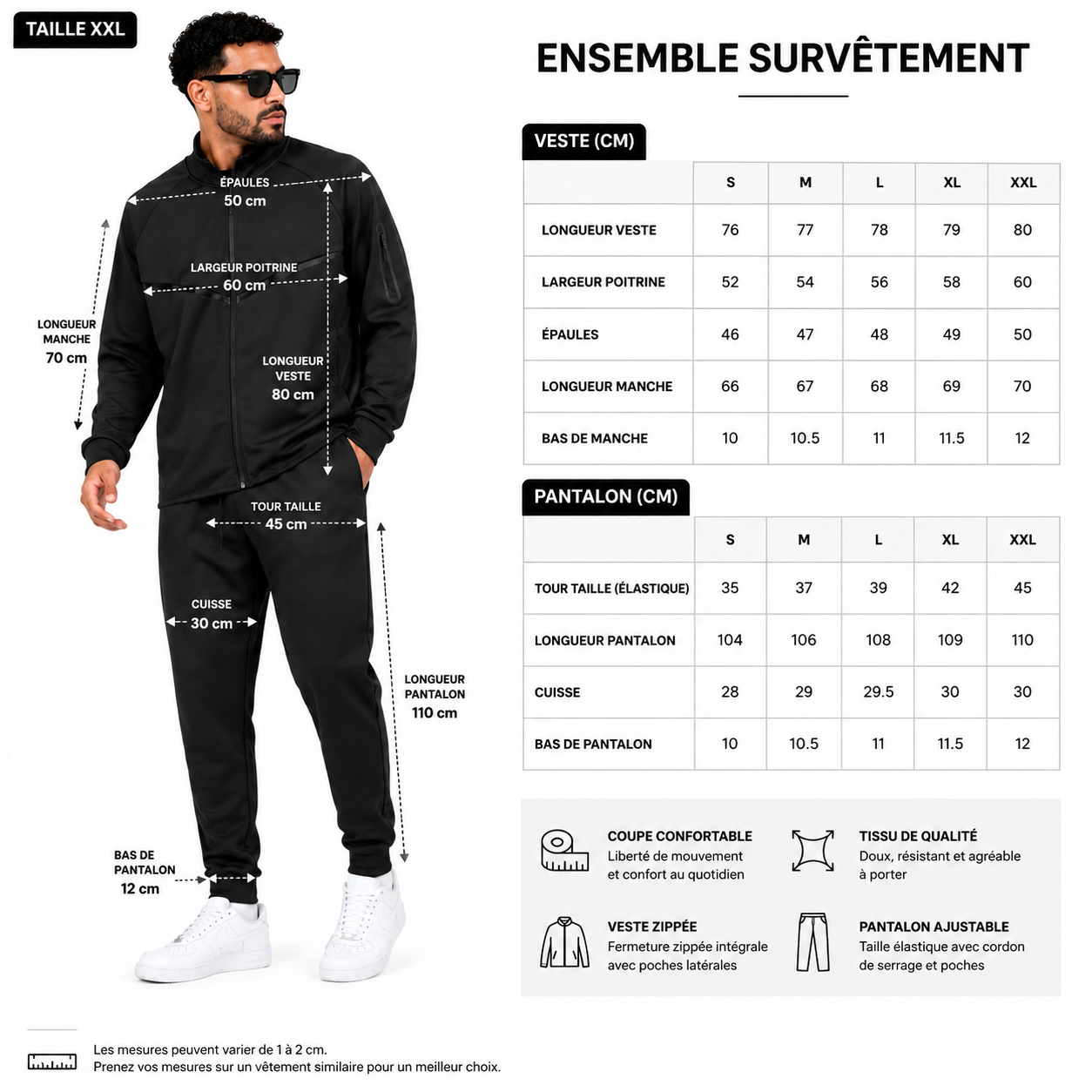 Ensemble de Survêtement Homme Zippé – Veste Col Montant & Pantalon Jogging Confort