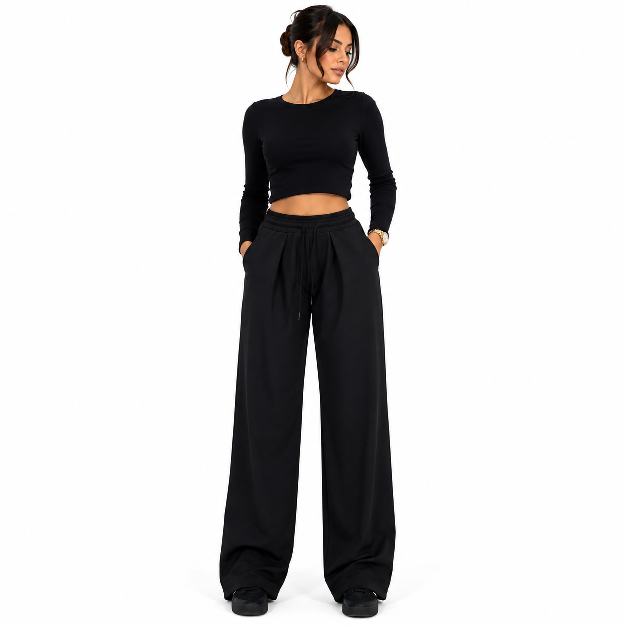 Women's elastic waist drawstring trousers – comfortable flowy trousers – one size – modern casual style
