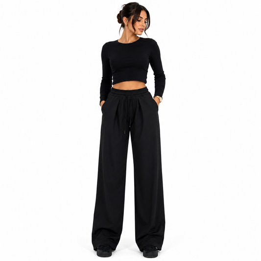 Pantalon femme taille élastique  – style casual moderne – pantalon fluide confortable
