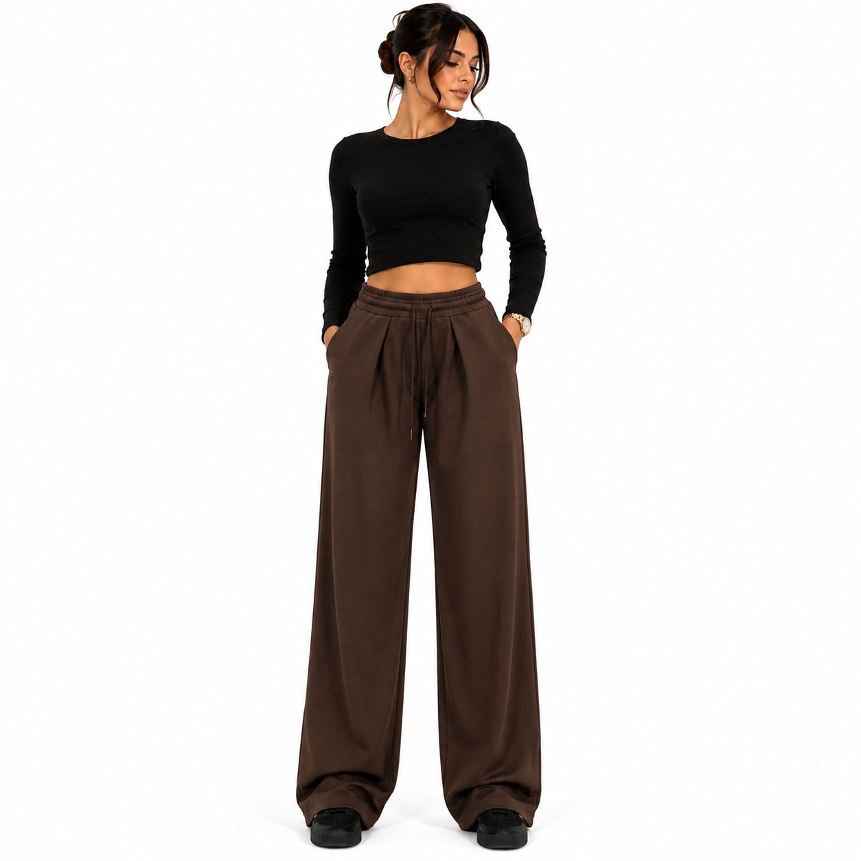 Women's elastic waist drawstring trousers – comfortable flowy trousers – one size – modern casual style