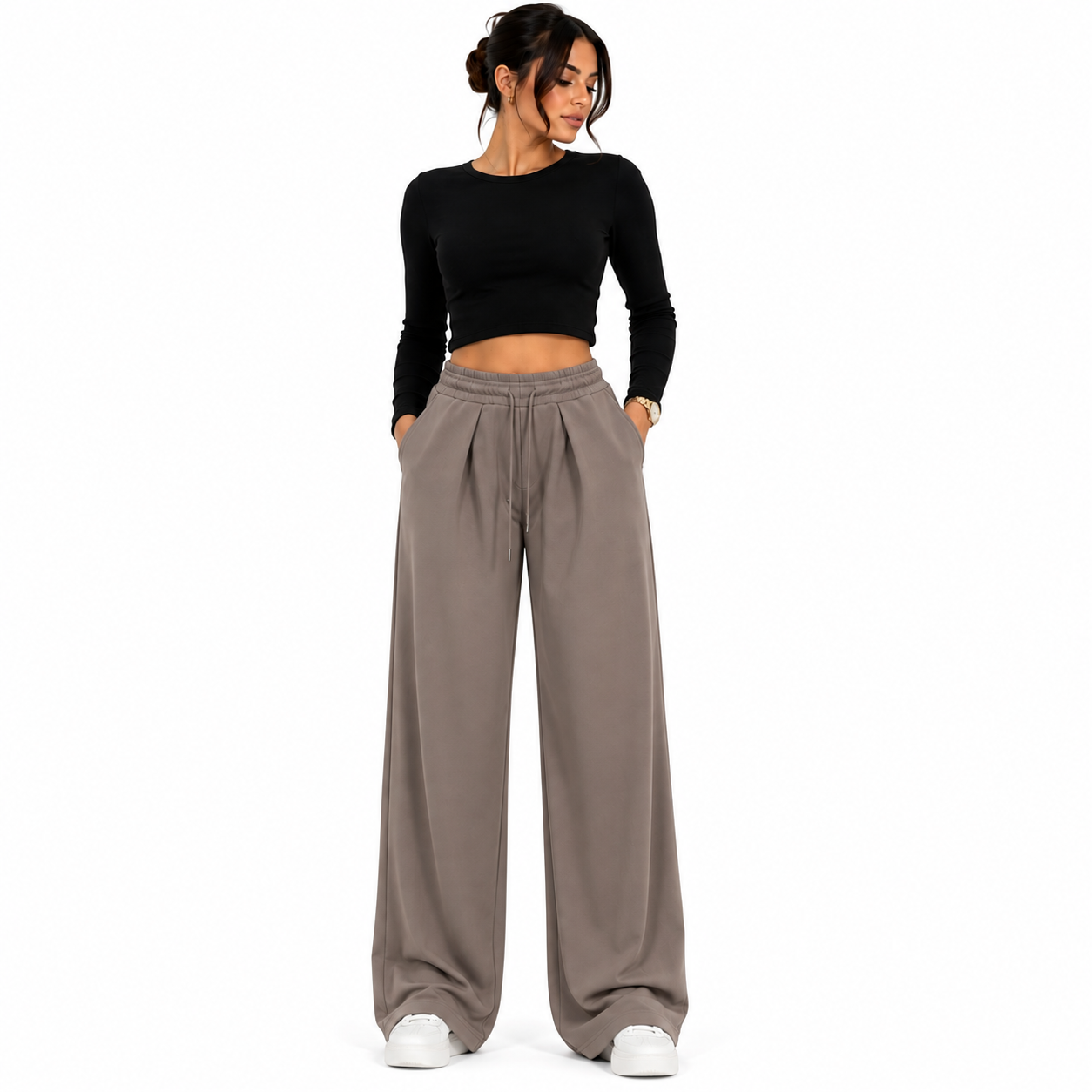 Women's elastic waist drawstring trousers – comfortable flowy trousers – one size – modern casual style