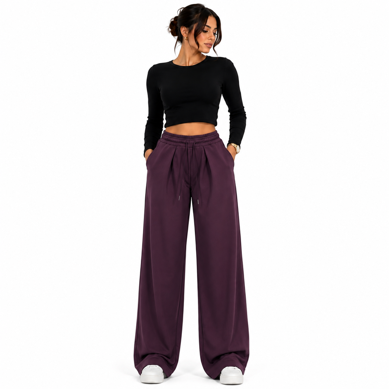 Women's elastic waist drawstring trousers – comfortable flowy trousers – one size – modern casual style