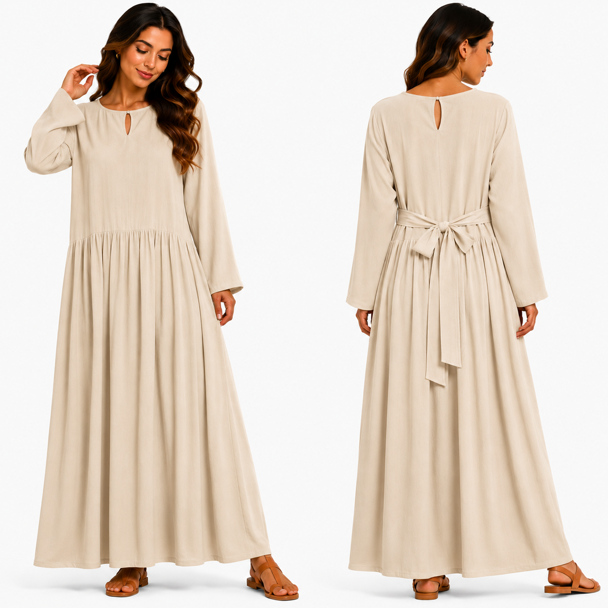Robe Longue Fluide avec Ceinture au Dos – Coupe Ample et Élégante