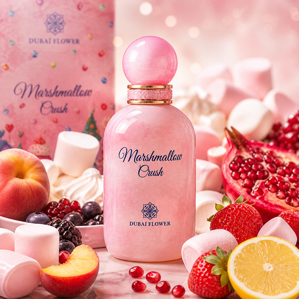 Parfum Marshmallow Crush Dubai Flower – Eau de Parfum Gourmande Sucrée Longue Tenue 100ml