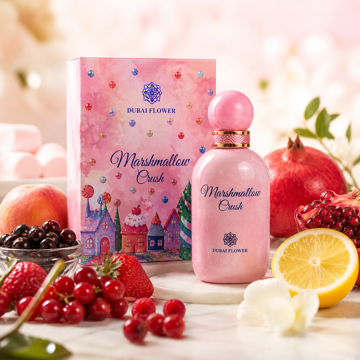 Parfum Marshmallow Crush Dubai Flower – Eau de Parfum Gourmande Sucrée Longue Tenue 100ml