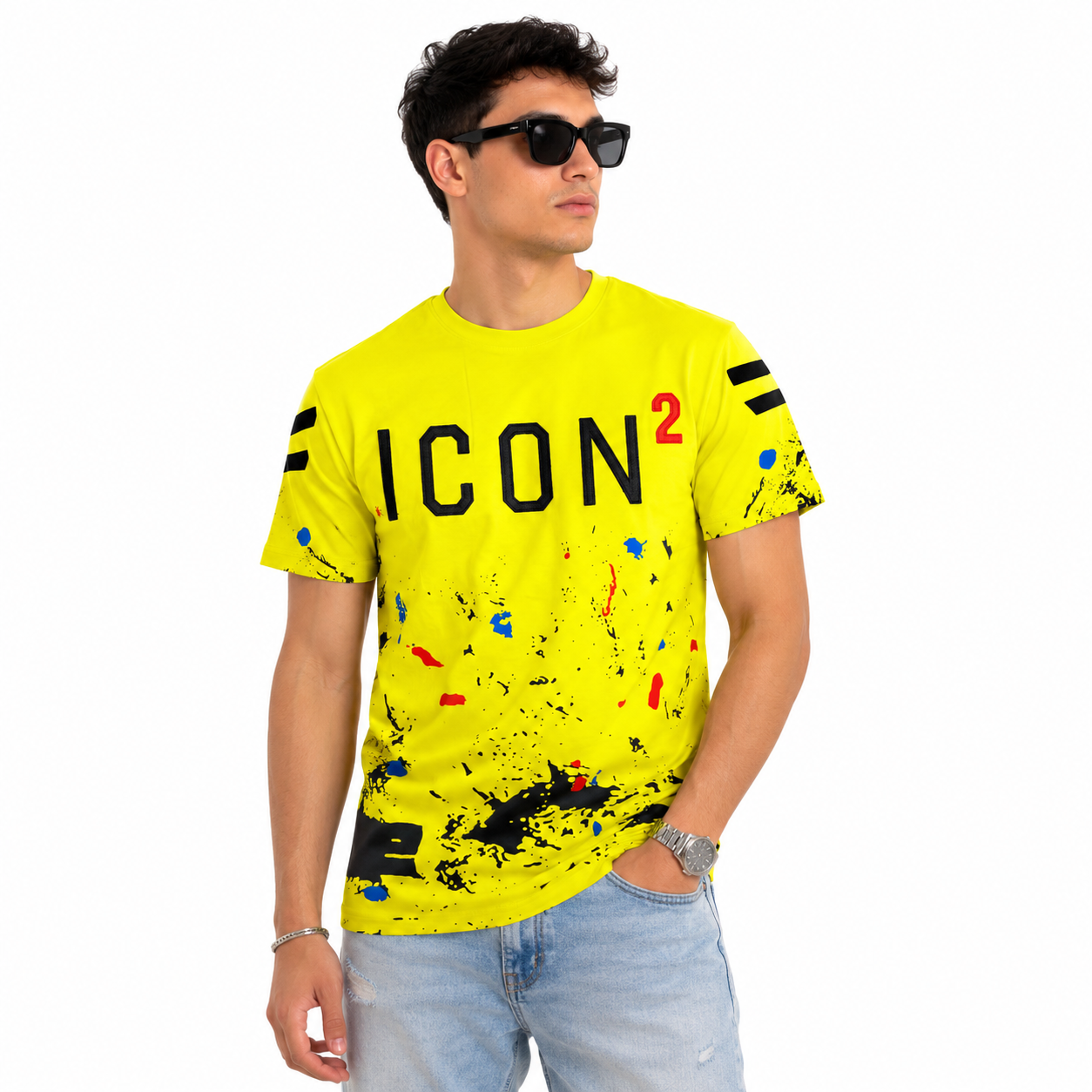 T-shirt Homme Fluo – Imprimé Streetwear Multicolore