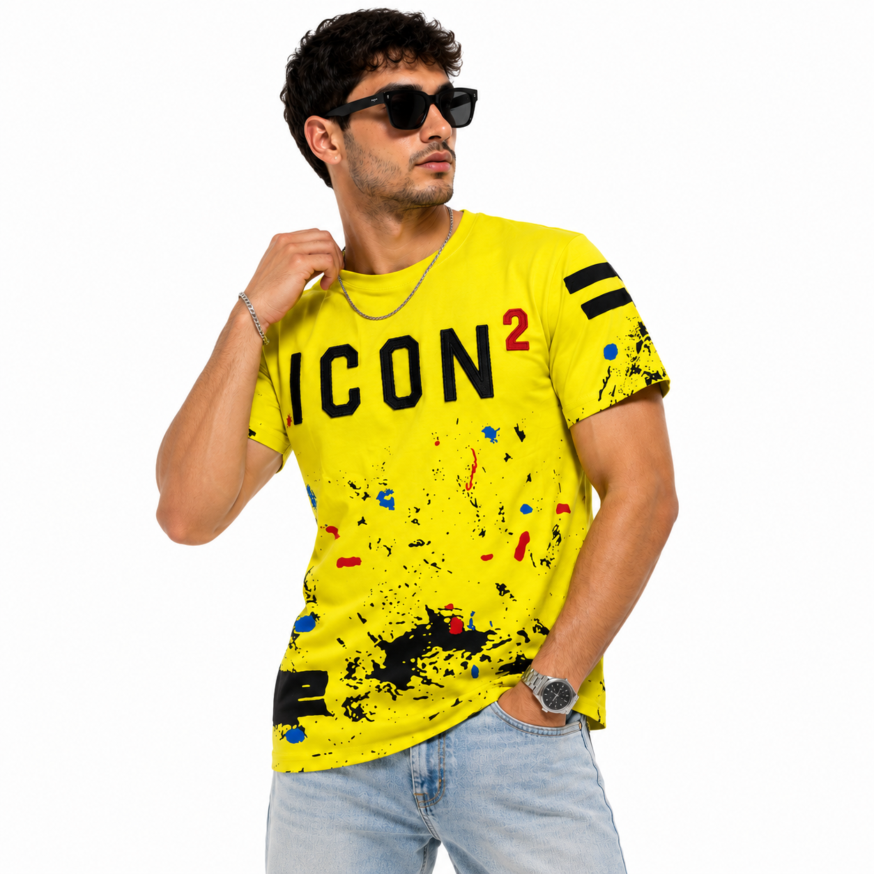 T-shirt Homme Fluo – Imprimé Streetwear Multicolore