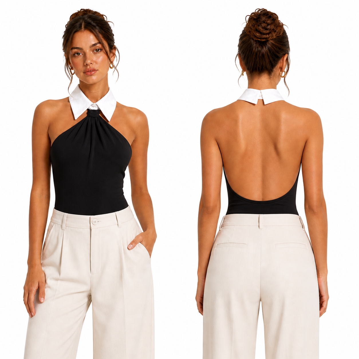 Body col chemise dos nu élégant femme été