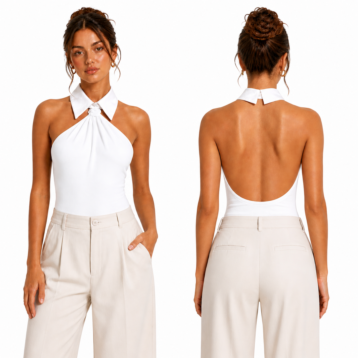 Body col chemise dos nu élégant femme été