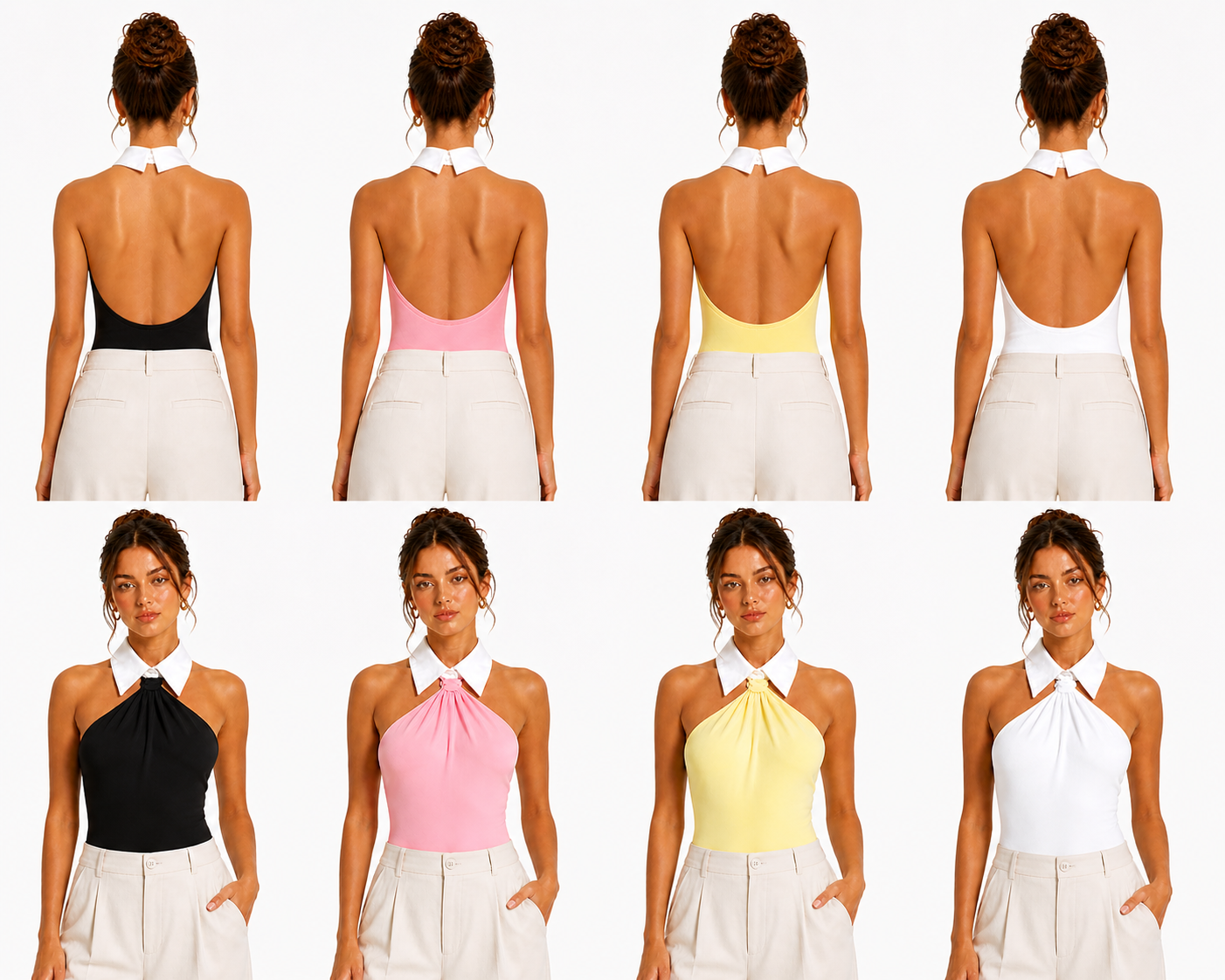 Body col chemise dos nu élégant femme été