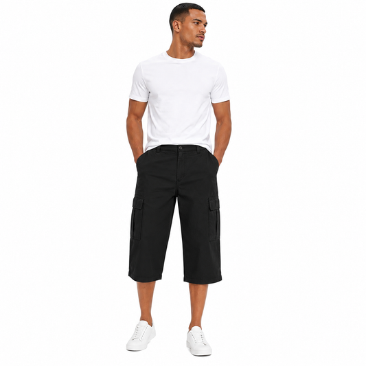 Pantacourt cargo homme en coton – Coupe droite – Poches latérales – Style casual outdoor
