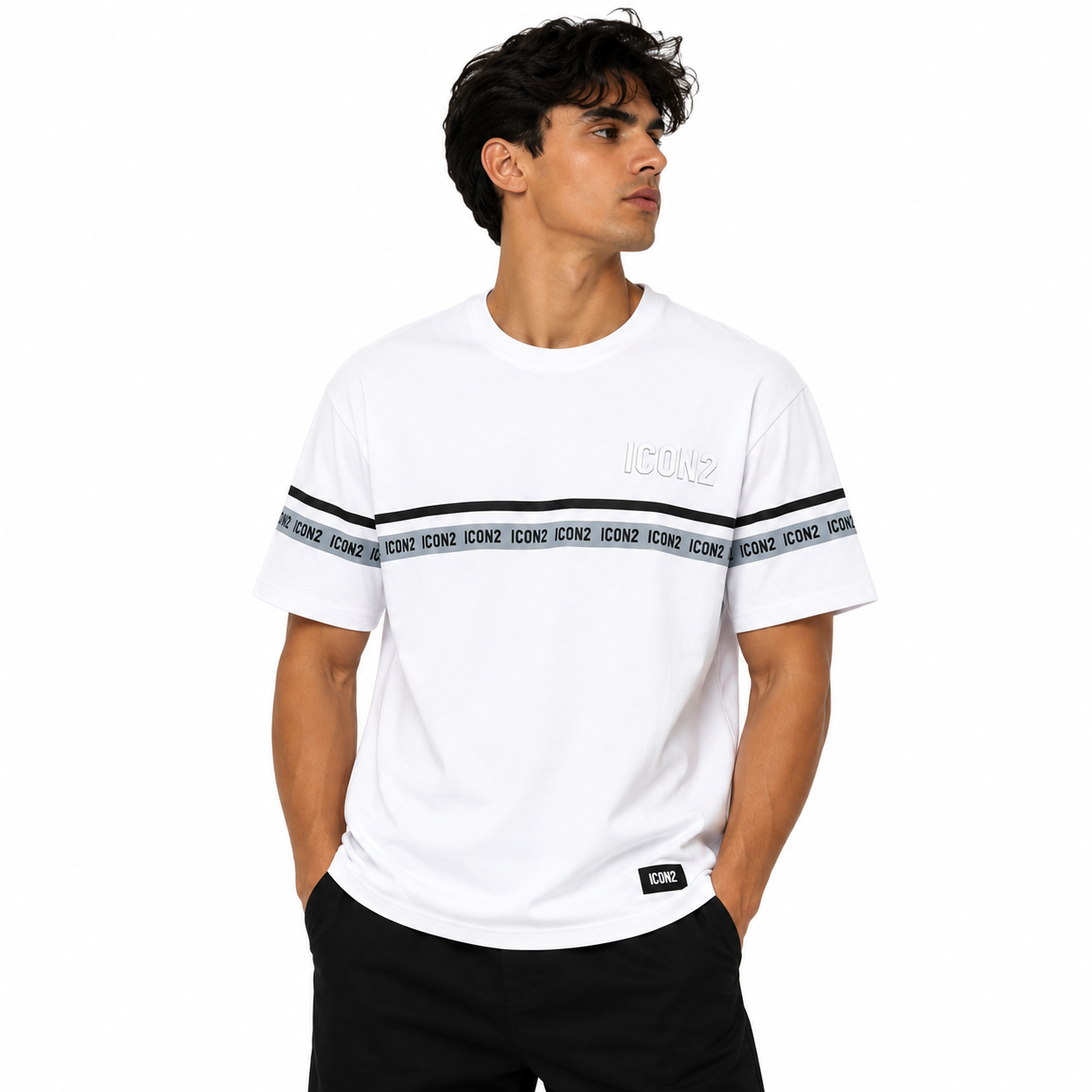 T-Shirt Homme Bande Logo Contrastée